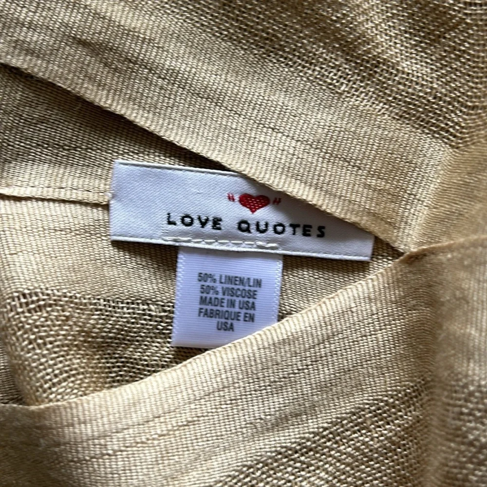 Love Quotes One Size Tunic, Blouse, Cover-Up;  Linen Blend "Safari, Tan, Sand" - Picture 8 of 11